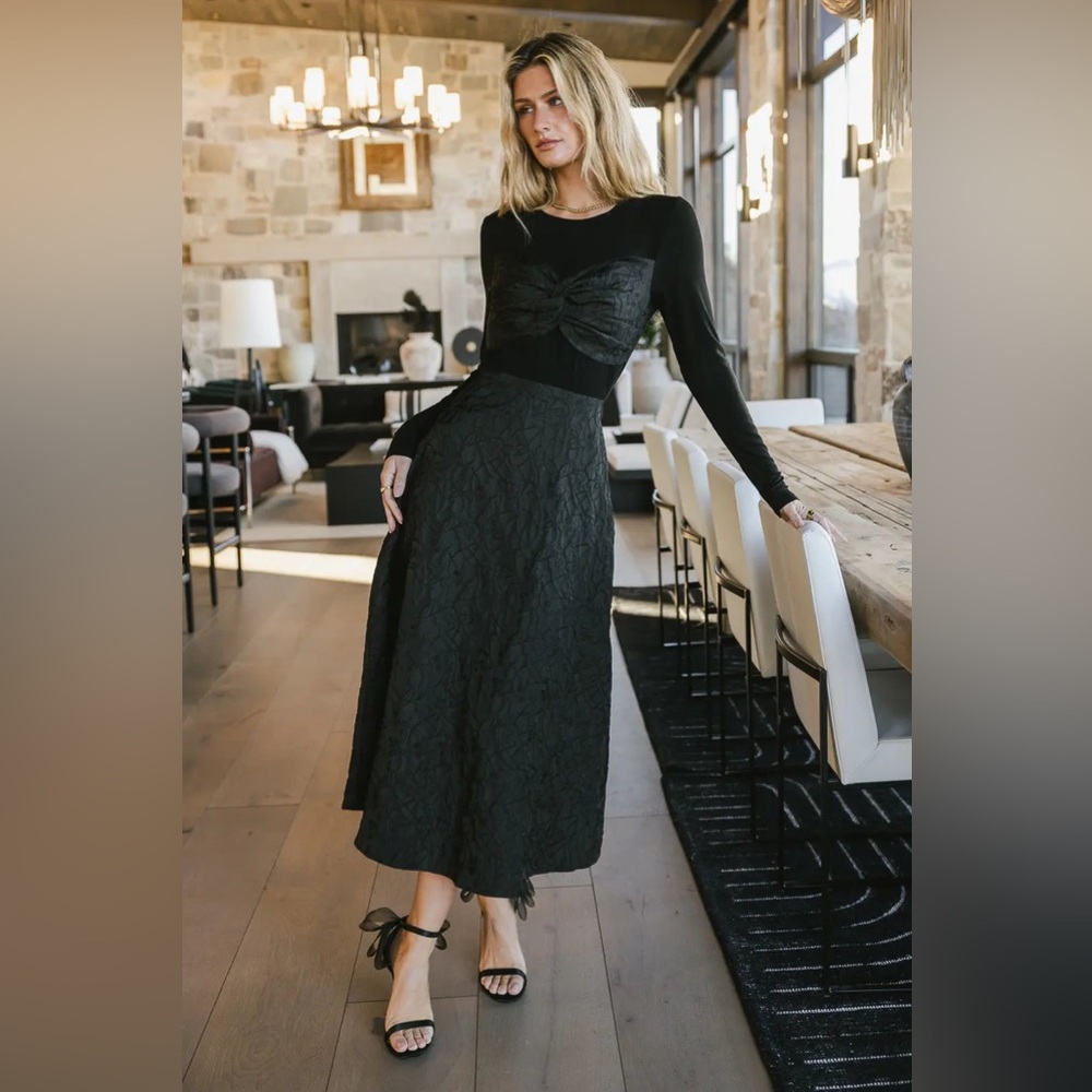Bohme AYLIN BLACK MIDI TEXTURED DRESS